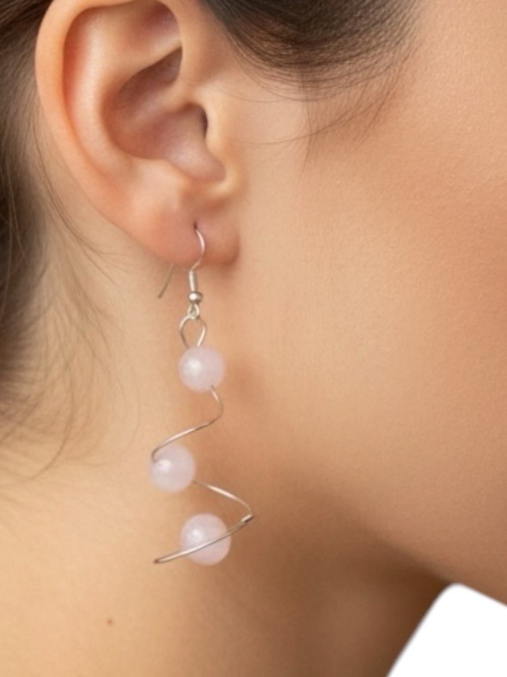 Genuine Rose Quartz Spiral Drop Earrings